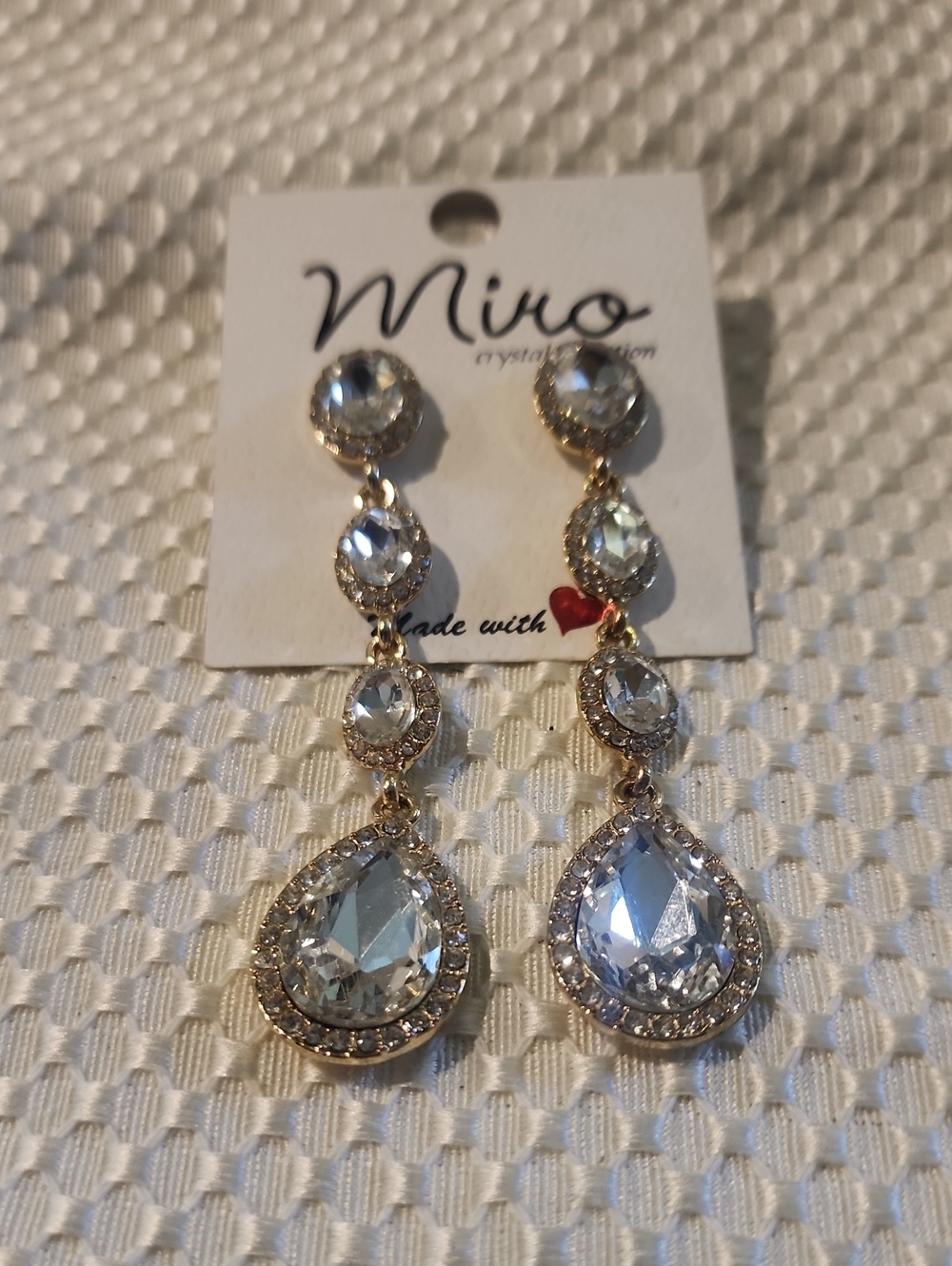 Miro Gold-Tone Clear Crystal Teardrop Dangle Earrings